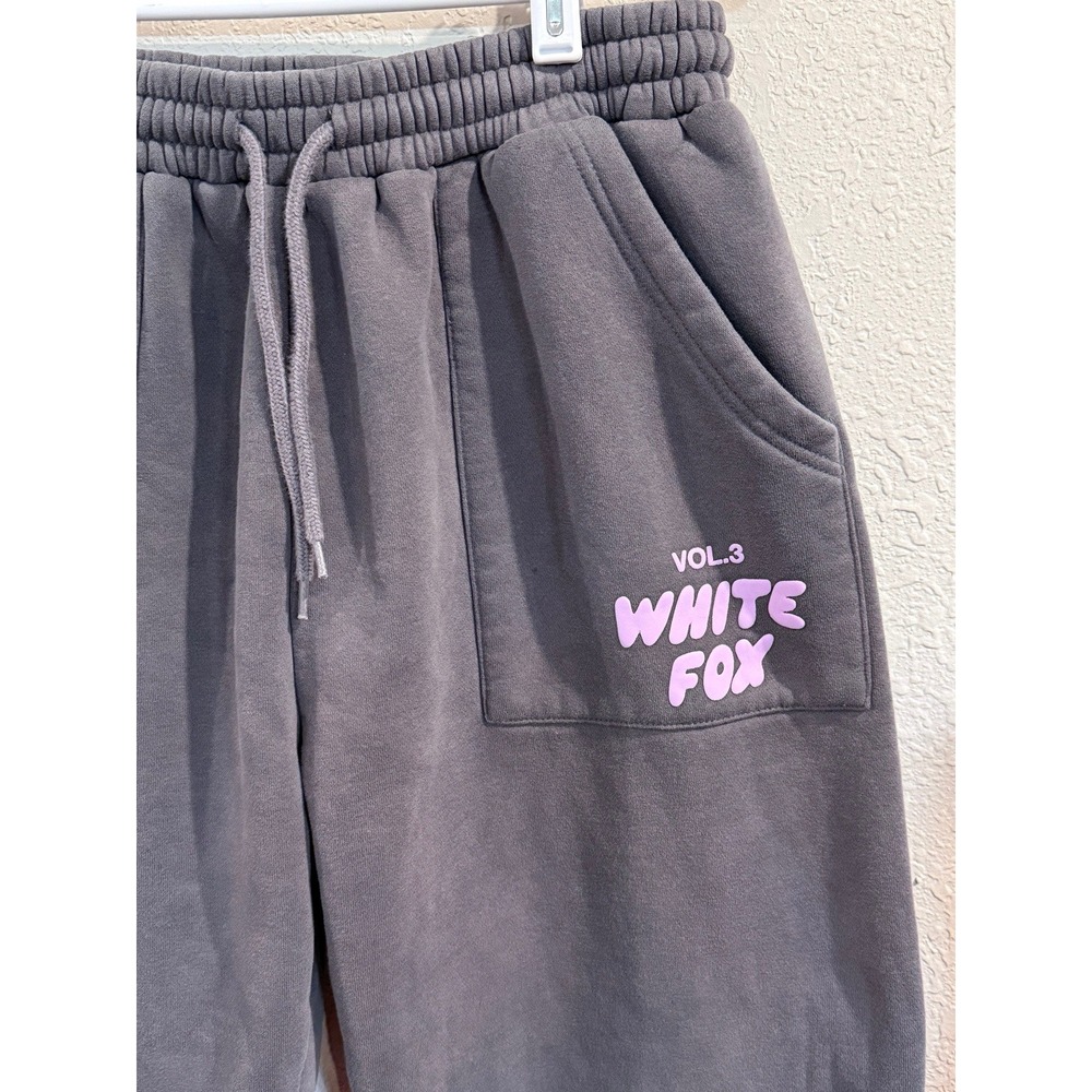 White Fox Boutique Vol 3 Sweatpants Joggers Small Charcoal Gray Lavender Logo
